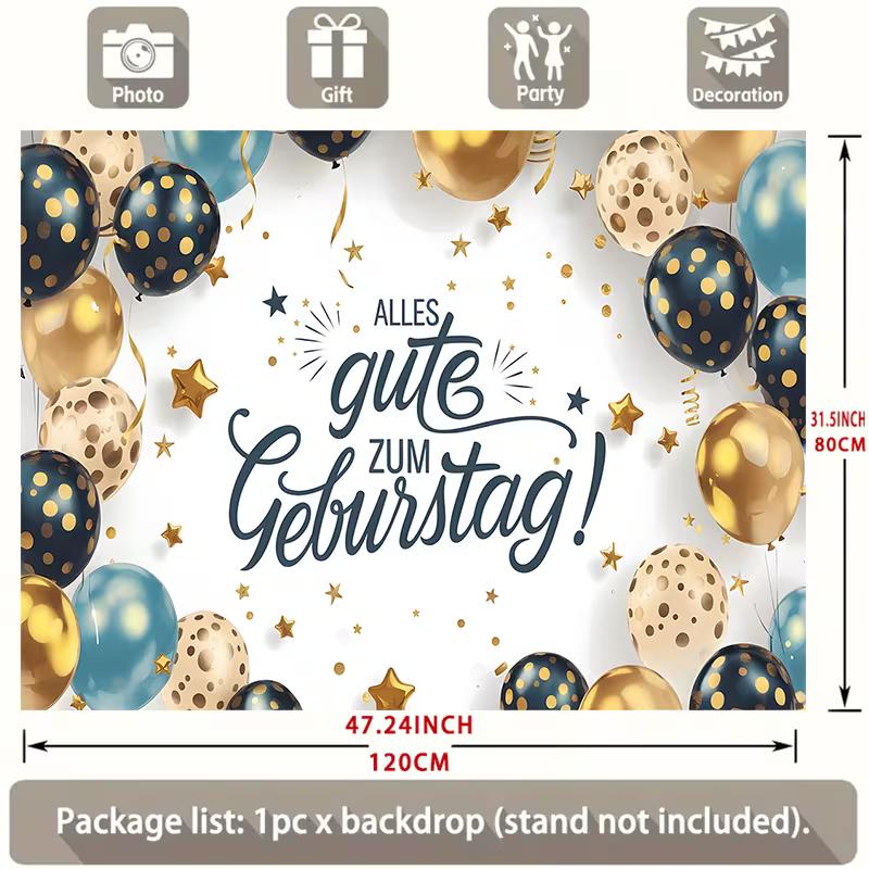 2D Alles Gute zum Geburtstag Photo Booth Backdrop for German-Speaking Parties 47.2x31.5inch/120*80cm