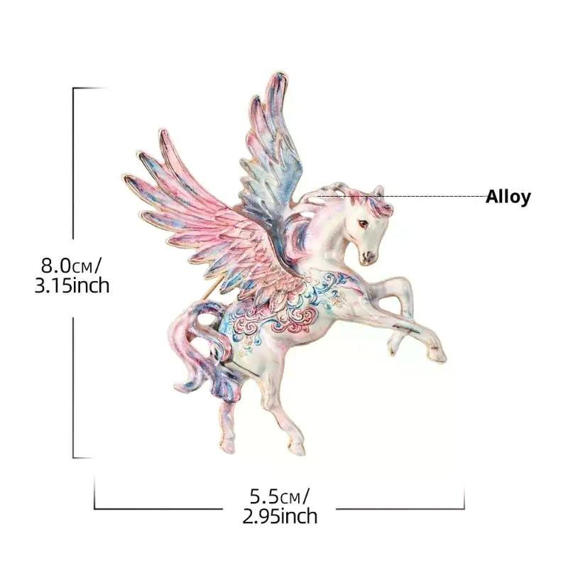 1pc Beautiful Enamel Flying Horse Brooch - Big Wings Elf Animal Unisex Brooch Pins For Women Men Party Office Creative Gift