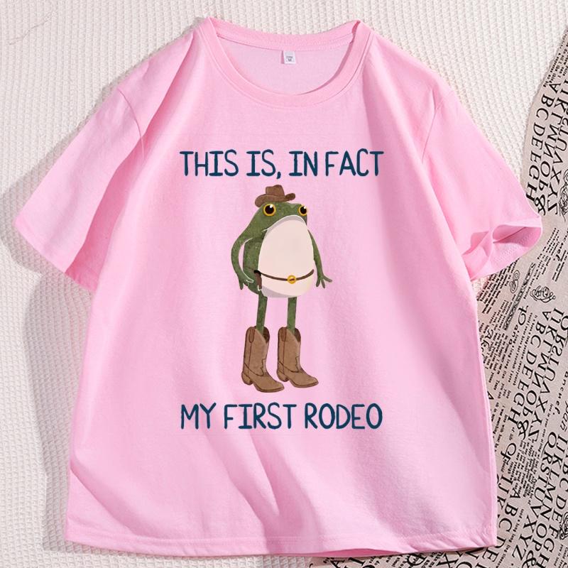 Funny Cowboy Frog with My First Rodeo Graphic T Shirts Soft Loose Cotton Short Sleeve Tshirt Comfortable High Quality Clothes