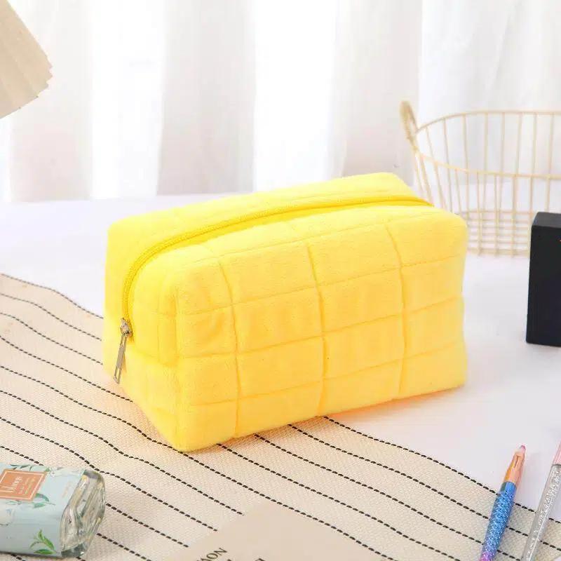 1 Stück Damen Reißverschluss Make-up Organizer Einfarbiges Fell Kosmetik Aufbewahrungstasche Handtasche Schreibwaren Federmäppchen Reise Make-up Toilettenartikel Punch