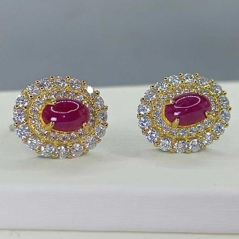 Sace Gems Earrings for Women 925 Sterling Silver 4*6MM Natural Ruby Stud Earrings Wedding Party Fine Jewelry