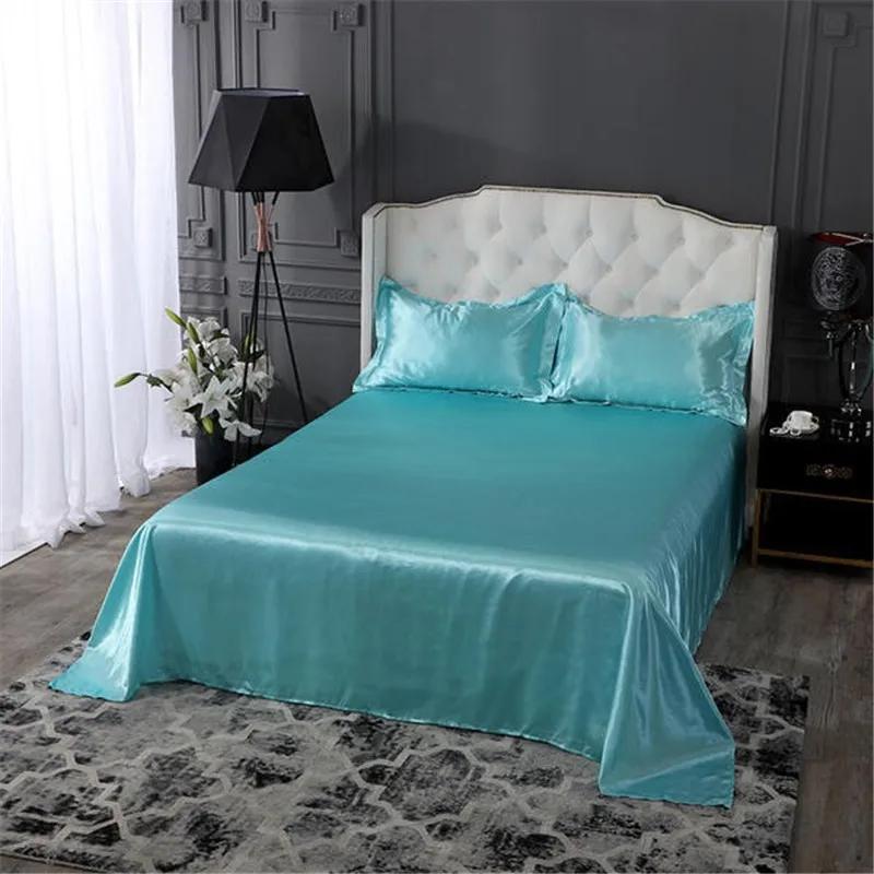 3Pcs Luxury Satin Silk Flat Bed Sheet Set Single Queen Size King Size Bedspread Cover Linen Sheets Double Full Double Sexy