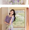 French style fresh and elegant style, purple imitation satin, niche print A-line skirt, slimming half skirt