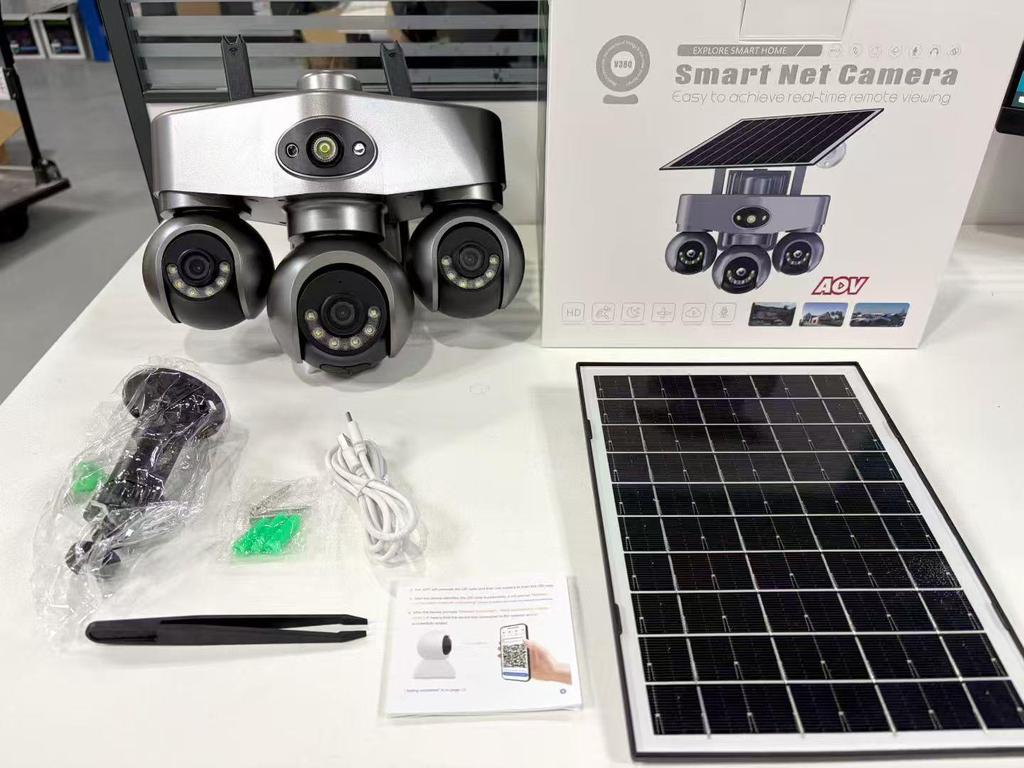V380pro 4G Solar-Powered Waterproof Outdoor Camera with Tripod & Multi-Screen Display
