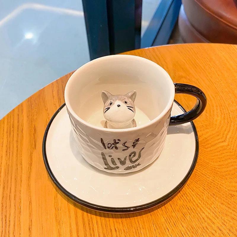 Cute Kitten Ceramic Cat Claw Cup Cup Bottom Animal Water Cup  Cat Cup Coffee Three-dimensional Cup