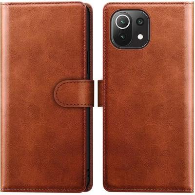 Schutzhülle - E.F.CONNECTION - für Xiaomi Mi 11 Lite - Lederoptik - Magnetverschluss - Braun