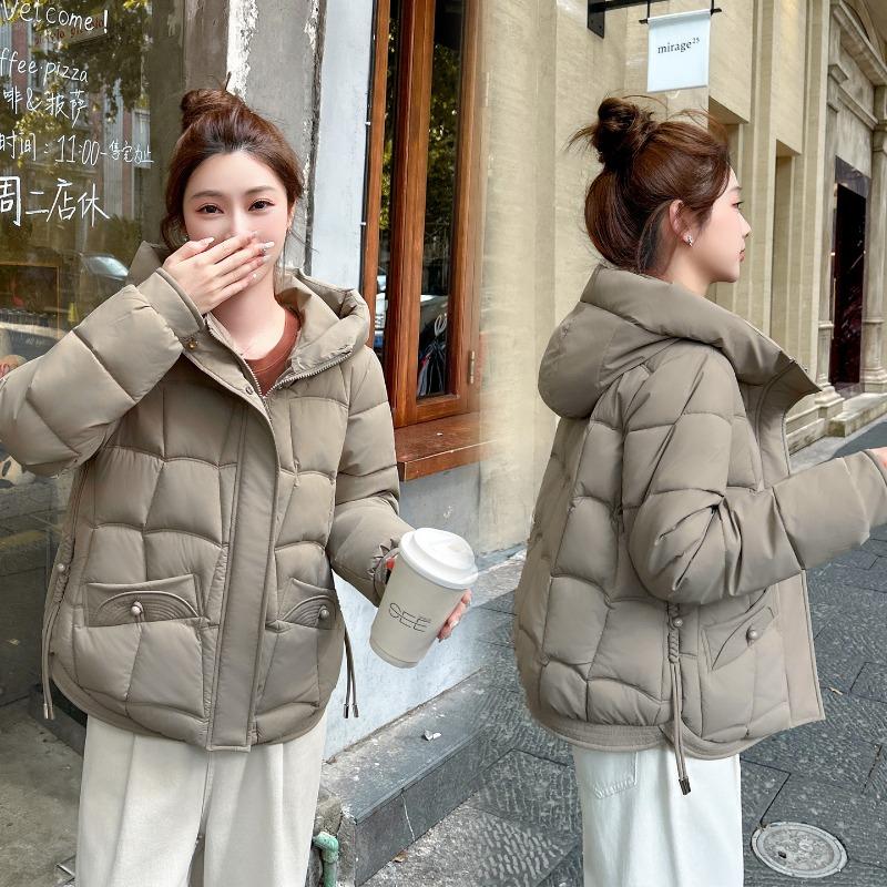 Women's new winter casual temperament age-reducing women's cotton-padded jacket pressure grid hooded cotton-padded jacket