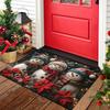 Christmas Snowman Doormat with 3 Scarf-Wearing Snowmen and Red Flowers , Non-Slip Welcome Mat for Festive Entryway Decor