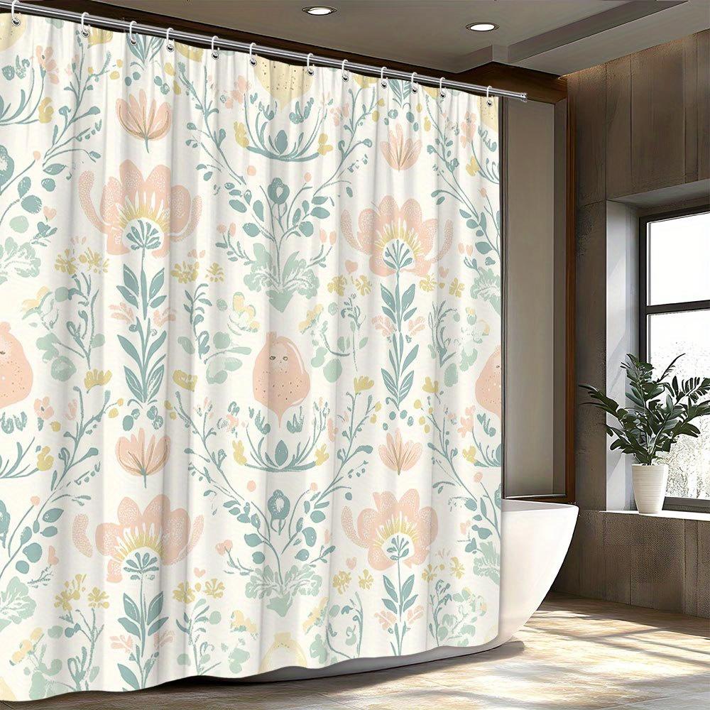 1pc Vintage Floral Shower Curtain, Soft Cream Background with Pastel Flowers And Butterflies, Hand-Drawn Delicate Design, Mode 90x180cm