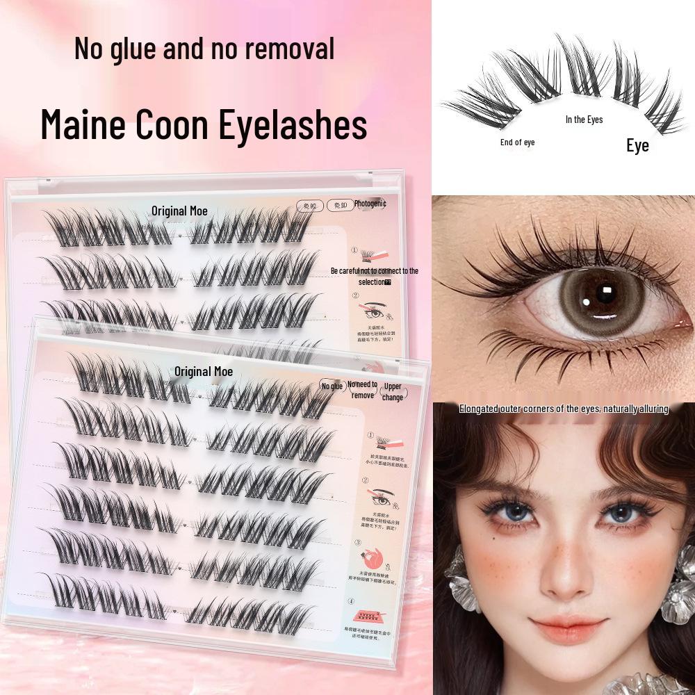 Original Cuteness Maine Coon Fox Style Glue-Free False Eyelashes, 10-15mm Natural Realistic with Extended Outer Corners.
