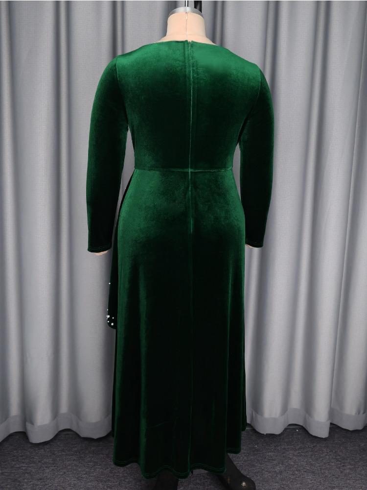 A-Linie Damen Samtkleider O-Ausschnitt Langarm Hoher Bund Schößchen mit Gürtel Elegant Büro Damen Kirche Weihnachtsfeier Kleider