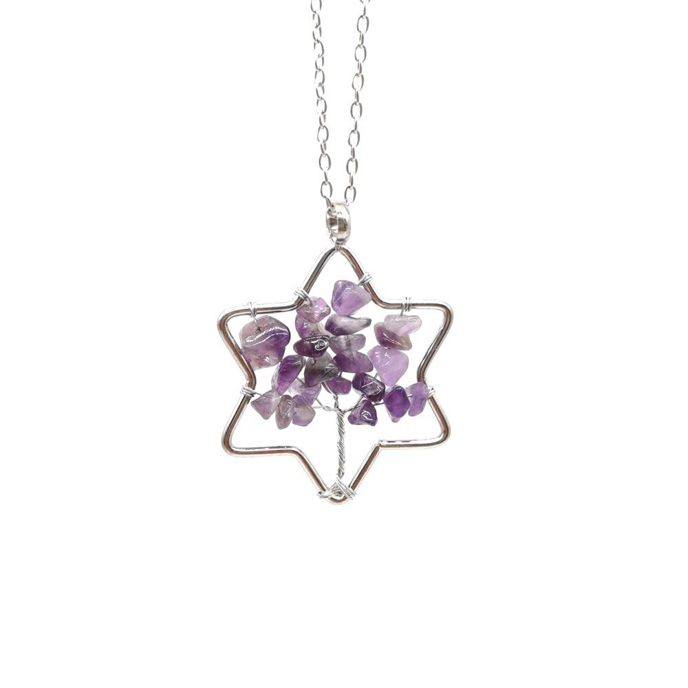 

Natural Amethyst Gravel White K Winding Tree Of Life Fortune Tree Pendant Necklace N152