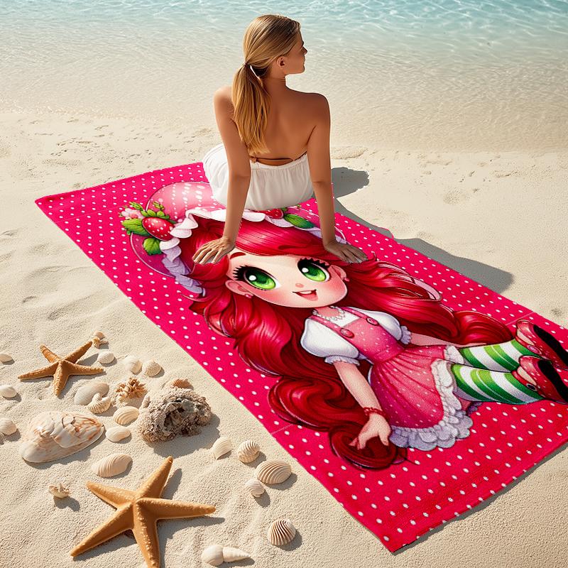 1pc Strawberry Princess6 Beach Towel, Comfortable and Thick, and Swimming/Bath/Picnic/Camping Towel, Suitable for Seaside Beaches