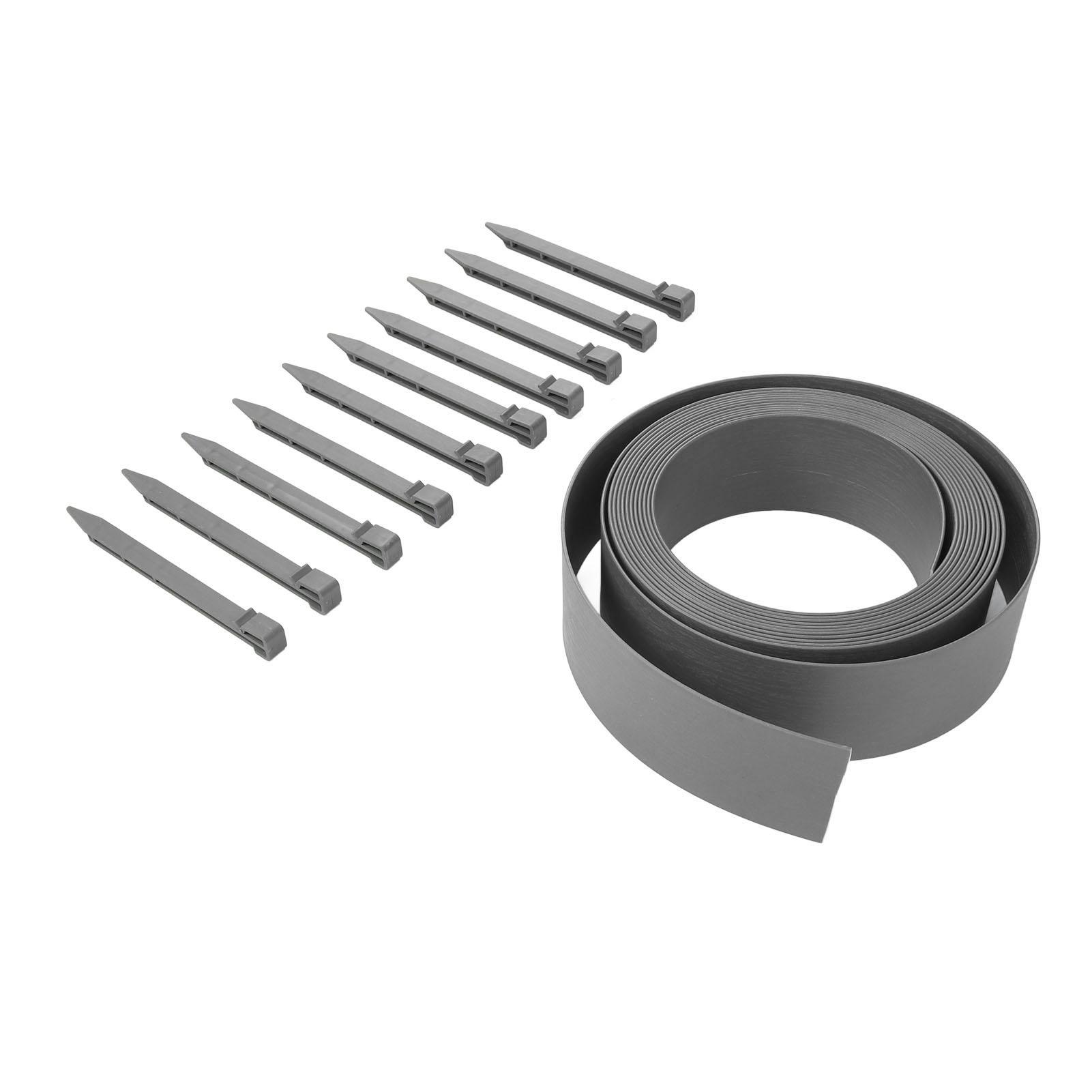 

Plastic Garden Border Wood Grain Pattern Flat PE Landscape Edging Kit with Fixing Nails 10M Gray серый