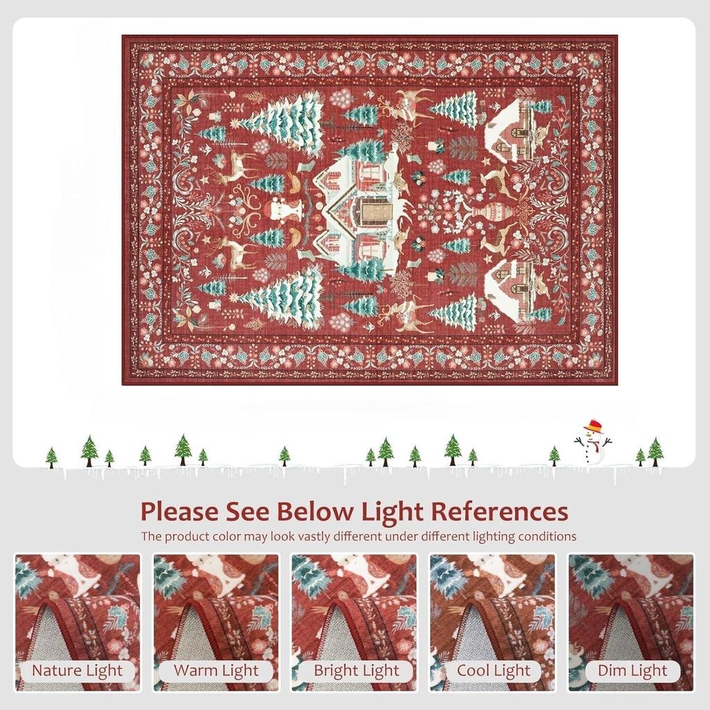 Christmas Bohemian Red Carpet Living Room Sofa Non-Slip Wear-Resistant Mat Bedroom Soiled Floor Mat Home Decoration