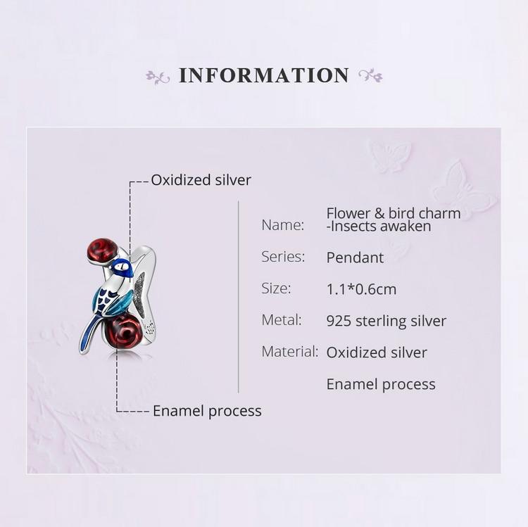 Bamoer Genuine 925 Sterling Silver Flower & Bird Charms Grain Rain Pendant Fit Women Snake Bracelet & Bangle Spring Jewelry Gift