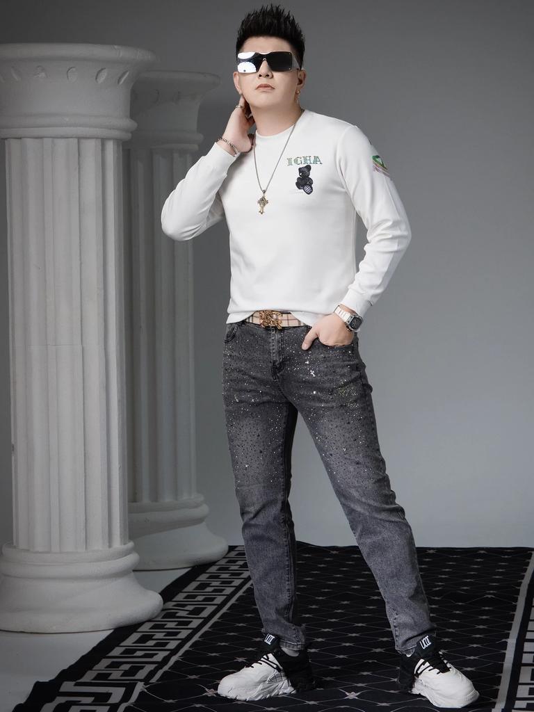 European Style Round Neck Long-Sleeve Sweatshirt for Men, 2026 New Spring Trendy Bear Print Pullover Top