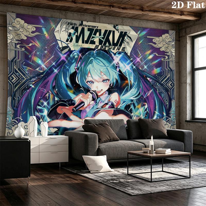 Anime Miku Wall Tapestry Aesthetic Wall Hanging Printed Fabric Blanket Decorative Tapestries for Bedroom Living Room Home Decor
