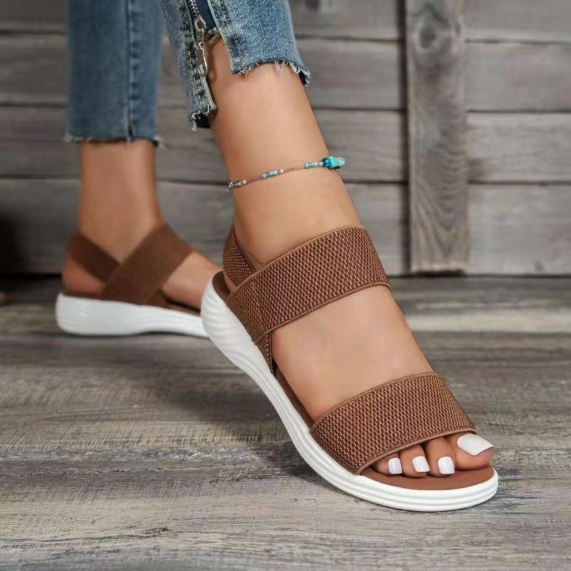 

Flying sandals new summer casual fashion outer wear flat beach one word large size sandals 43 коричневий