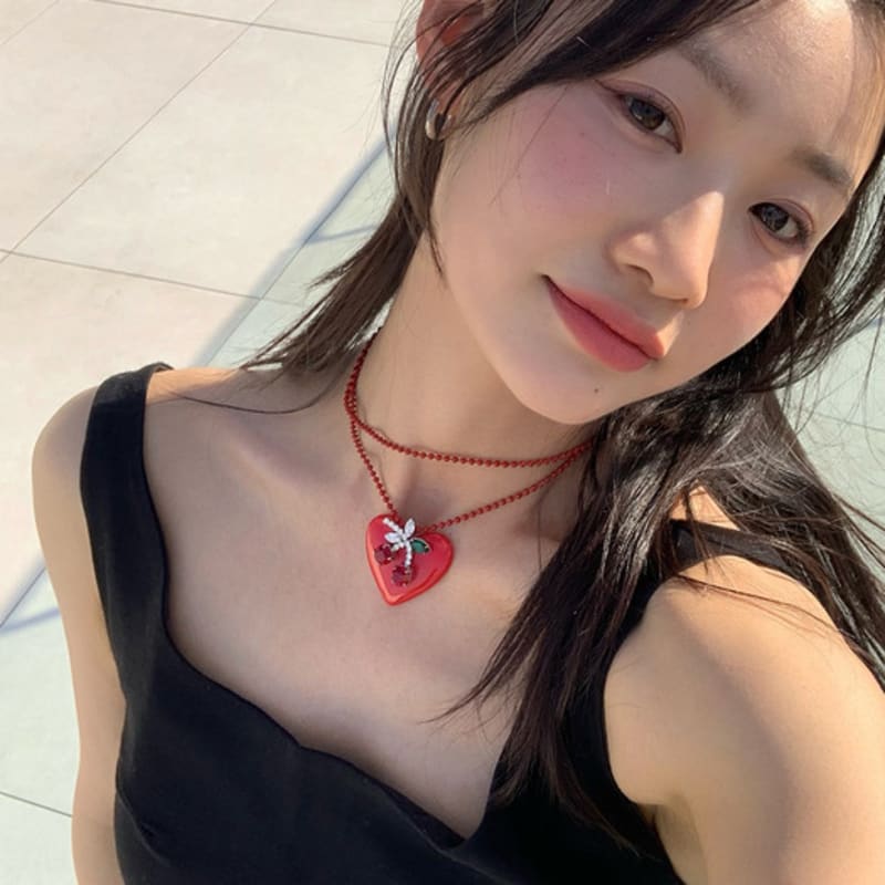 VERRYTASTE Cherry Heart Necklace - Red