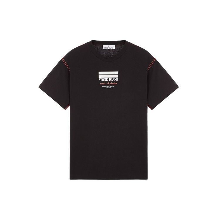 

Stone Island Logo Print And Embroidery Detail T-Shirt Black Unisex Tops 751520894-V0029 M