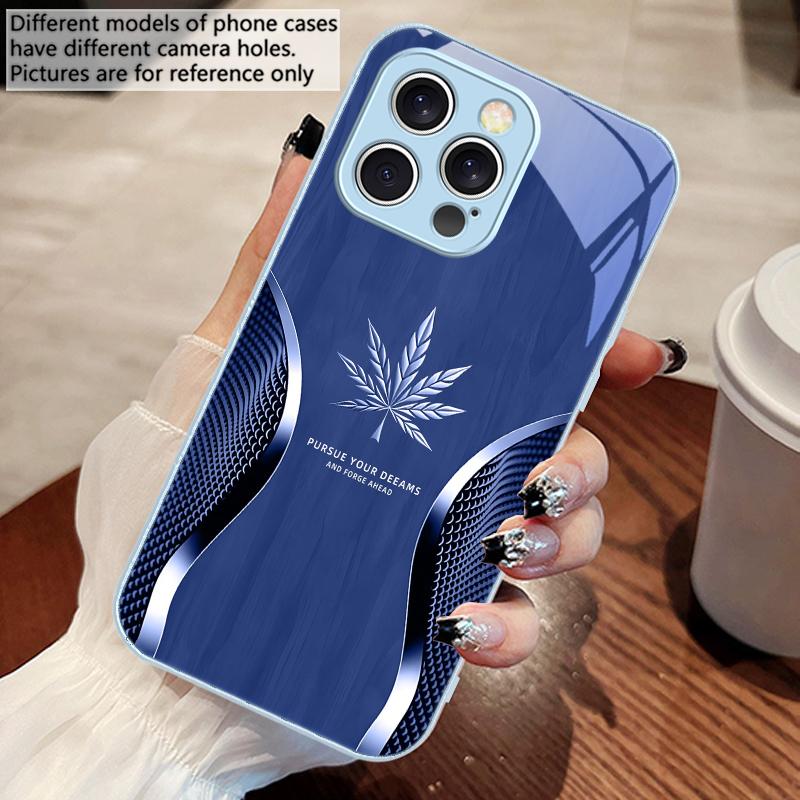 Golden Leaf Wood Grain For IPhone 16 Pro Max 15 Pro 14 13 12 Mini 11 XS M Ax XR 7 8 Plu SE 2022 Tempered Glass Phone Case