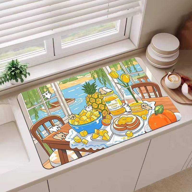 Quick-Dry Kitchen Counter Mat: Absorbent, Heat-Resistant Draining Mat for Dishes and Cutlery.