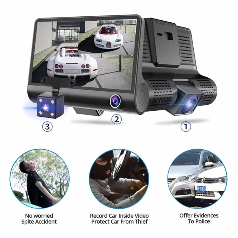 DVR 3 Cameras 4.0 Inches Dash Cam Car Full High-Definition Video Recorder Auto Registrator Dash Cam with 3 Ways Cameras