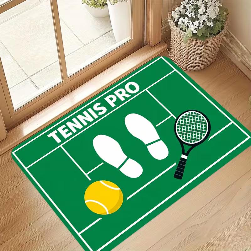 Green Tennis Court Pro Racket Ball Print Doormat Anti Slip Floor Mat Sport Lover Front Door Mat Entryway Porch Decor Rug