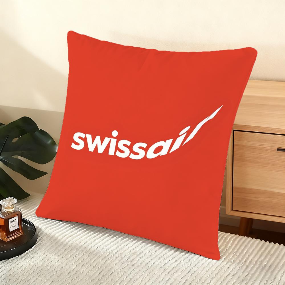 S-Swissair Cushion Cover Soft Short Plush Pillow Cover Smooth Cozy Texture Aesthetic Cushion Case Home Decor