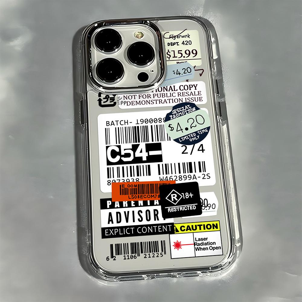Luxury Stamp Label Barcode Phone Case for Xiaomi Redmi A3 A5 10C 12 13 13C 14C Note10 12 13 14 Pro Plus 4G 5G Transparent Cover