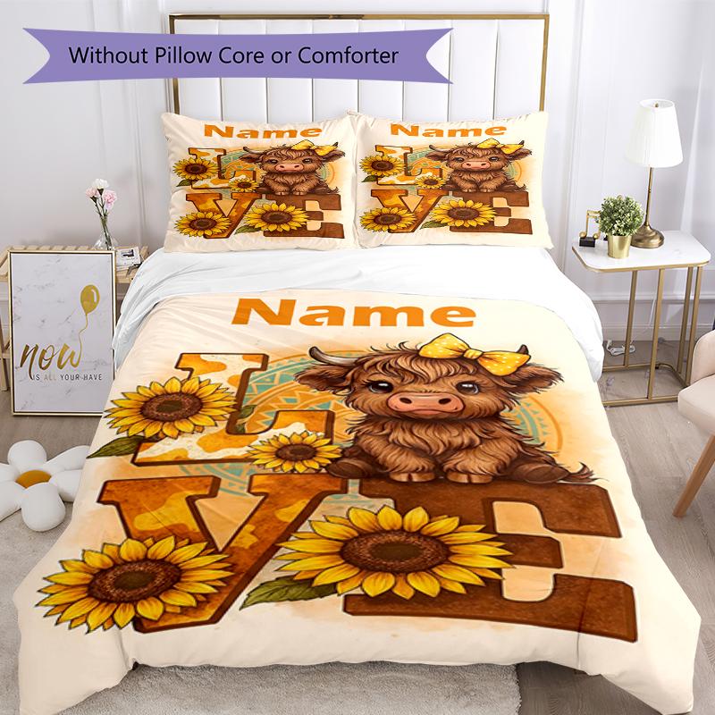3pcs Custom Name Cow Bedding Set Duvet Cover Closure Includes 1 Duvet Cover & 2 Pillowcases, Soft and Comfortable for All Seasons.