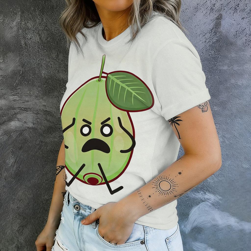 Simple cartoon cantaloupe printed short sleeved round neck T-shirt for women's summer casual versatile daily commuting top