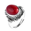 Adjustable Open Ring Women Men Vintage Bohemian Style Red Agate Geometric Statement Copper Jewelry