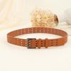 Versatile Leather Waistband Y2k Women's Dress Jeans Belt Gothic Three-Row Wide Belt  Streetwear