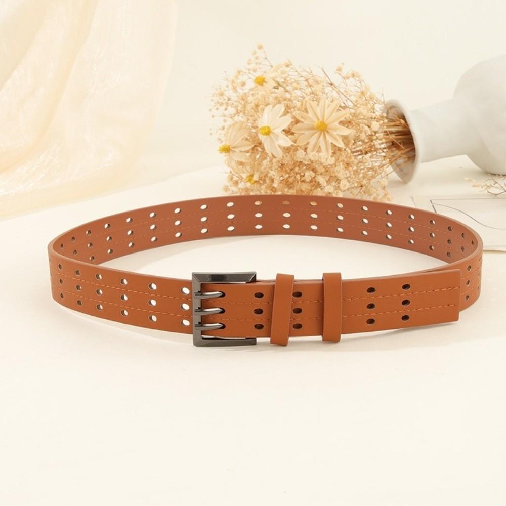 Versatile Leather Waistband Y2k Women's Dress Jeans Belt Gothic Three-Row Wide Belt  Streetwear