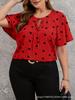 Heart Lace-up Plus Size Women's Pullover Shirt - Summer 2026 Collection, 5 Colors, Short-Sleeved