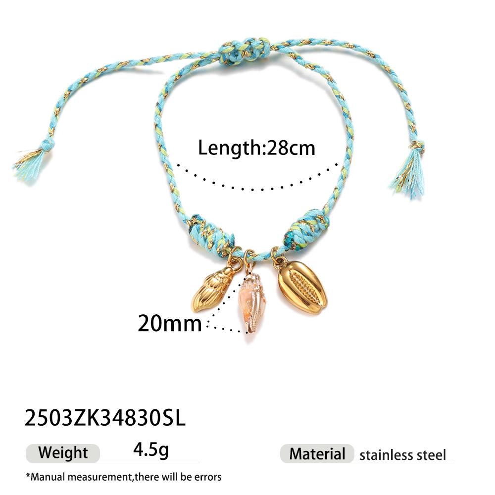 Hypoallergenic Braided String Bracelet Waterproof Gold Starfish Conch ShellPendant Adjustable Hand Woven Friendship Jewelry Gift