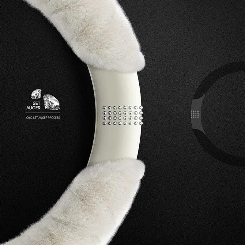 M Universal Diamond Car Soft Plush Steering Wheel Cover Guard Protector Winter Grip O/D Shape Cover Women Girls