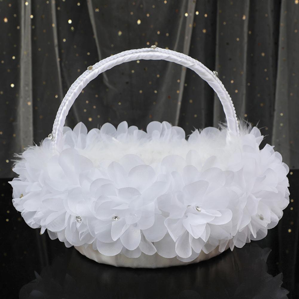 Chiffon Flower Basket Lace Rhinestone Flower Basket Elegant Lace Handle Flower Wedding Boys Girl Basket Hand Flower Basket