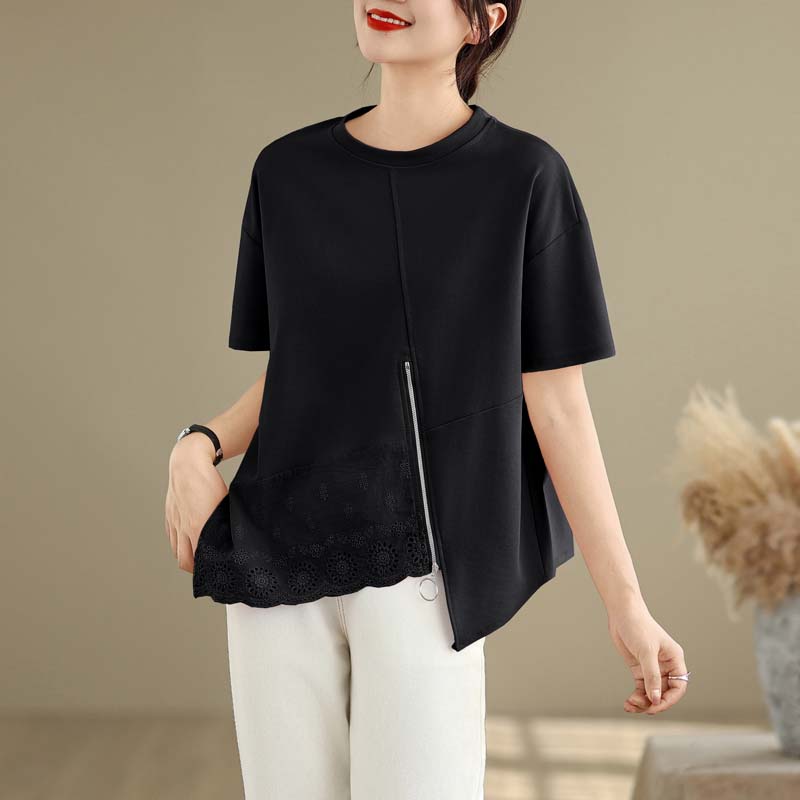 

DIMANAF 2025 New Summer Plus Size Tops Tees Casual T-Shirt Women Short Sleeve Solid Asymmertrical Loose Oversized XL чорний