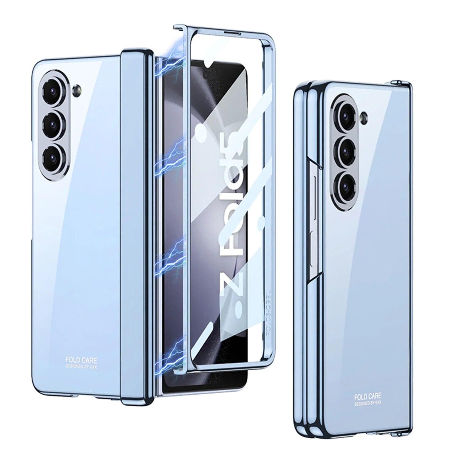 

Гальванический прозрачный складной шарнир для Samsung Galaxy Z Fold 5, чехол, пленка, встроенный полный защитный противоударный чехол for Galaxy Z Fold 5 синий