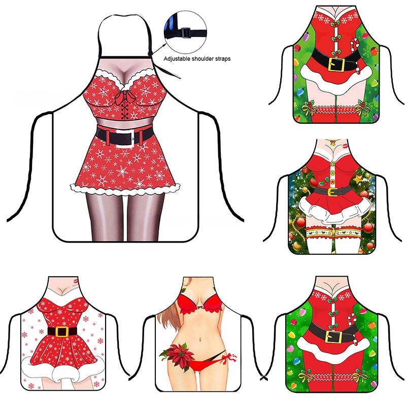 1PC Santa Claus Theme Baking Christmas Apron Home Cooks Apron for Cooking Funny Cartoon Printed Dress-Up & Role Play Unisex