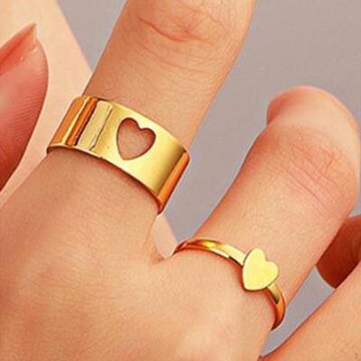 Fashion Hollow Matching Rings Set for Teen Girls Mens Engagement Adjustable Open Punk Jewelry