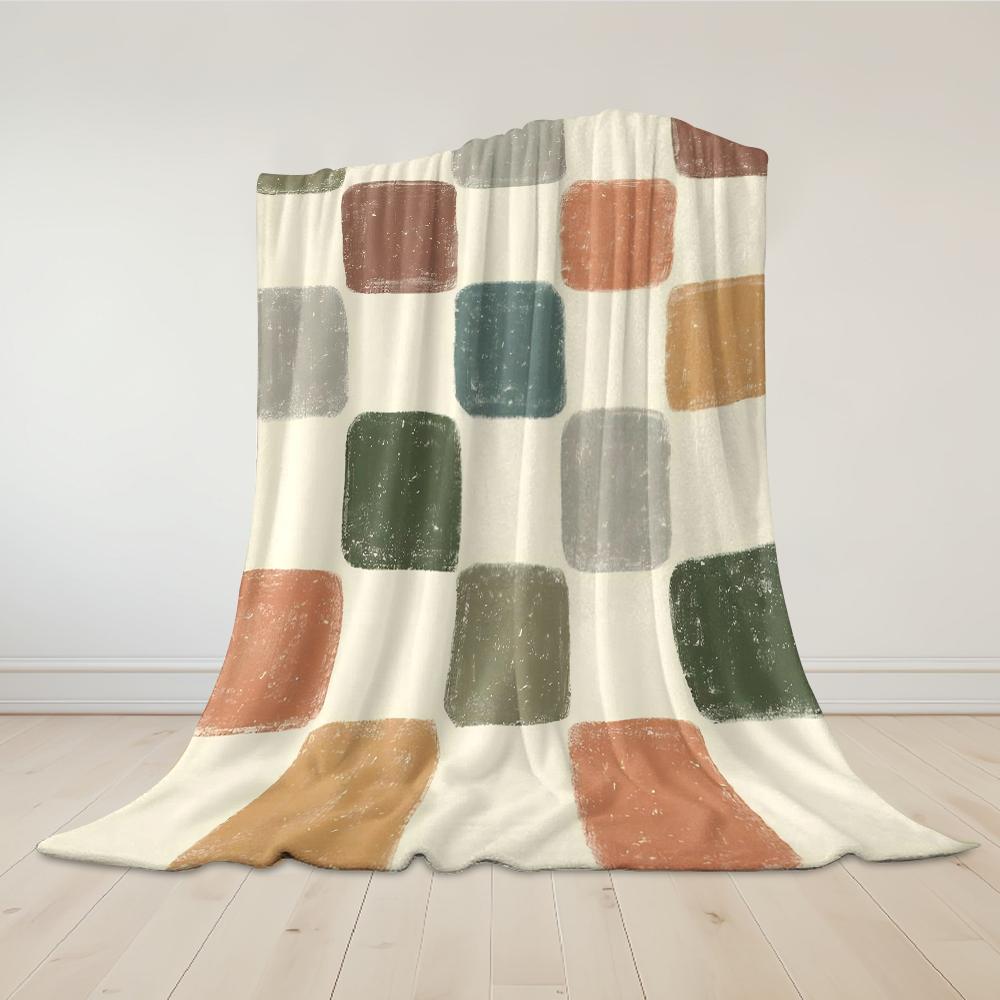 Earthy Brush Squares Flannel Blanket Warm Soft Halloween Christmas Couch Warm Cozy Decorative Decor Gift for All Season