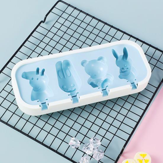 Silicone Ice Cream Mold with Anti-Spill Dust-Proof Cover 4 Cavities Cute Shapes Popsicle Mold Easy Demoulding Popsicle Maker for Kids Summer Party