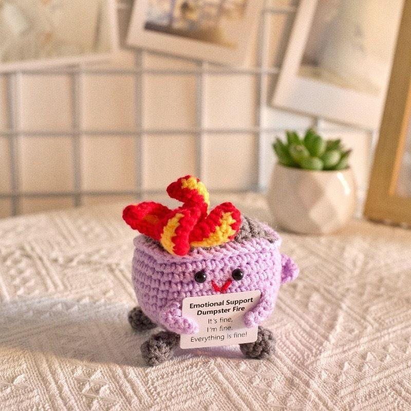 Funny Crochet Emotional Support Cloud Doll With Card Desktop Ornament Handmade Knitted Cake Dolls Christmas Gifts Home Decor
