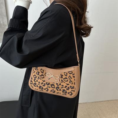 Leopard Print Personalized Bow Large Capacity New Fashion Women Oblique Span Shoulder Armpit Women's Small Square Bag