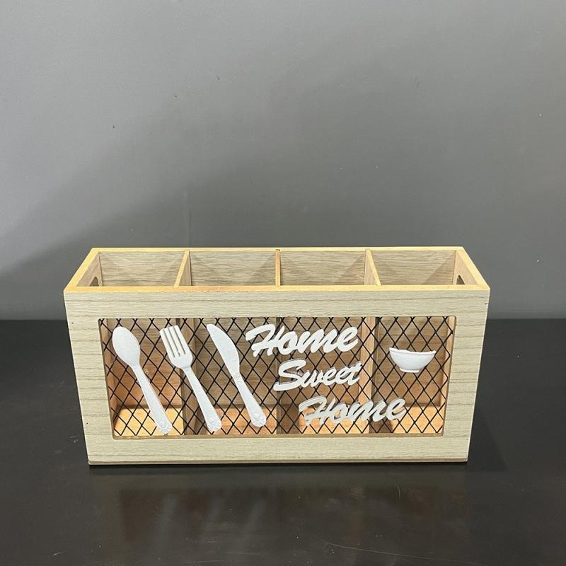 Wooden Cutlery Box Utensil Holder Kitchen Spoon Holder Countertop Organizer Box Utensil Drying Racks Household Storage Box