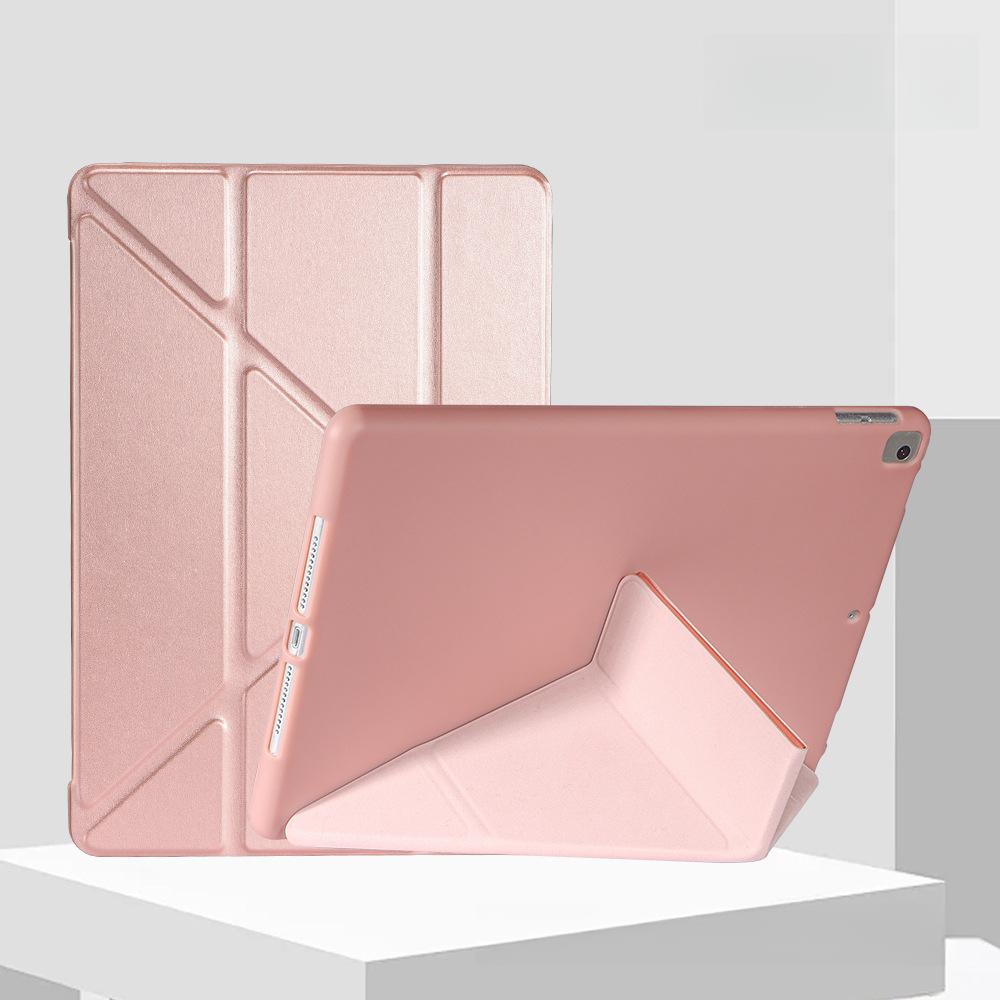 

FOR ipad9.7 protective case AIR5 transformable Y-fold leather mini3/4 lightweight silicone 10.2 soft shell solid color mini6-7 рожевий колір золота